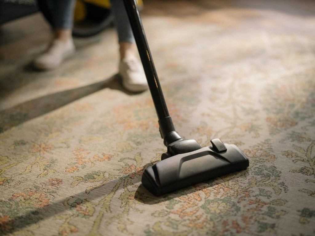 cleaning the carpet